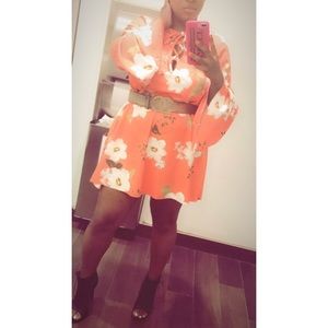 🍊 Orange Smock Lace Up Flared Sleeve Dress🔥